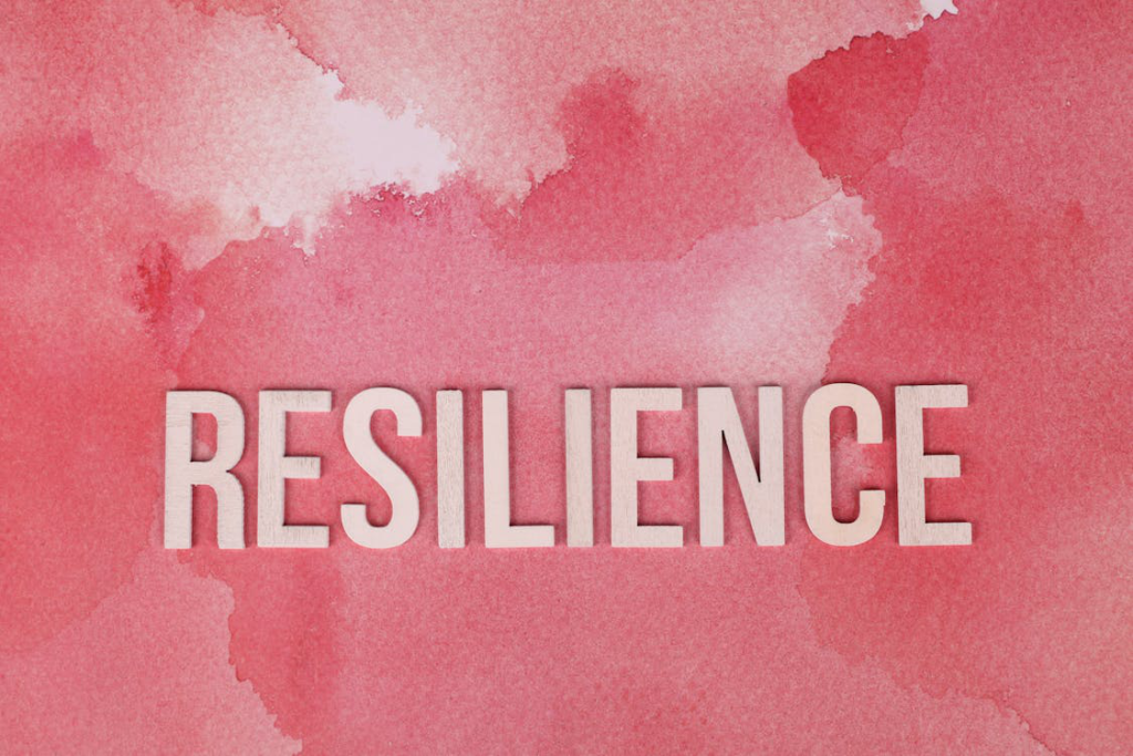 The word resilience on a pink surface